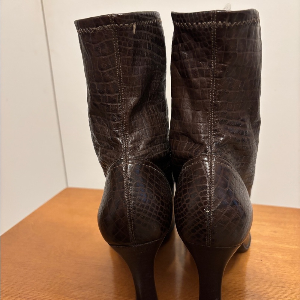 Nine West Dark Brown Textured Heeled Boots - Picture 3 of 5